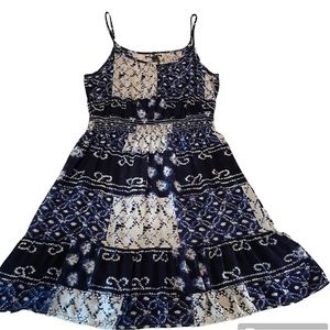 Lucky Brand Boho Tie Dye Style Indigo Blue Sundress